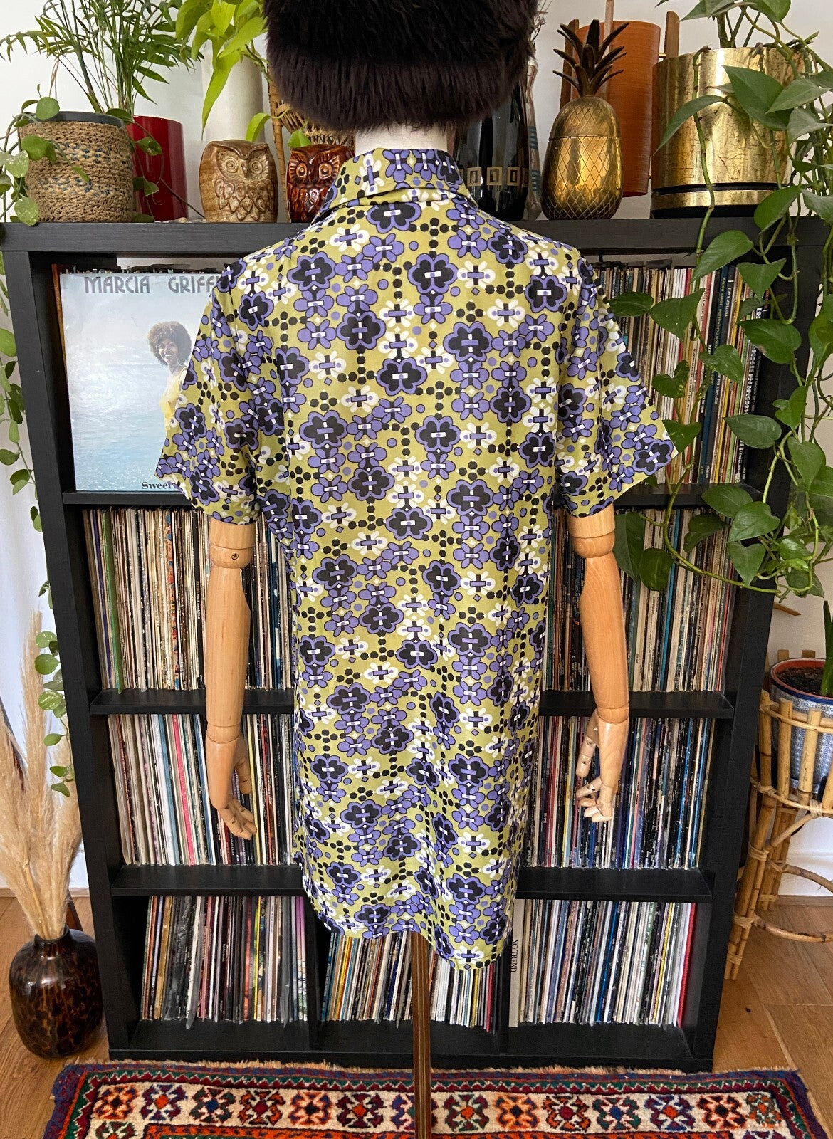 Vintage 1970s Green Dagger Collar Mini Dress