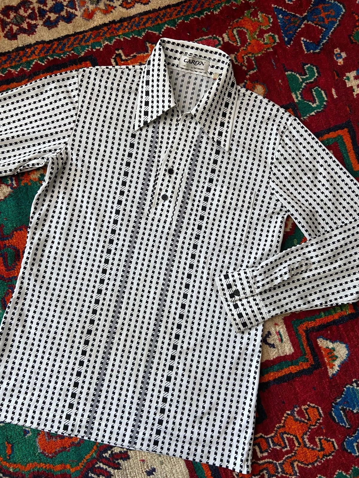 Vintage 1970s Japanese Geometric Patterned Jersey Top