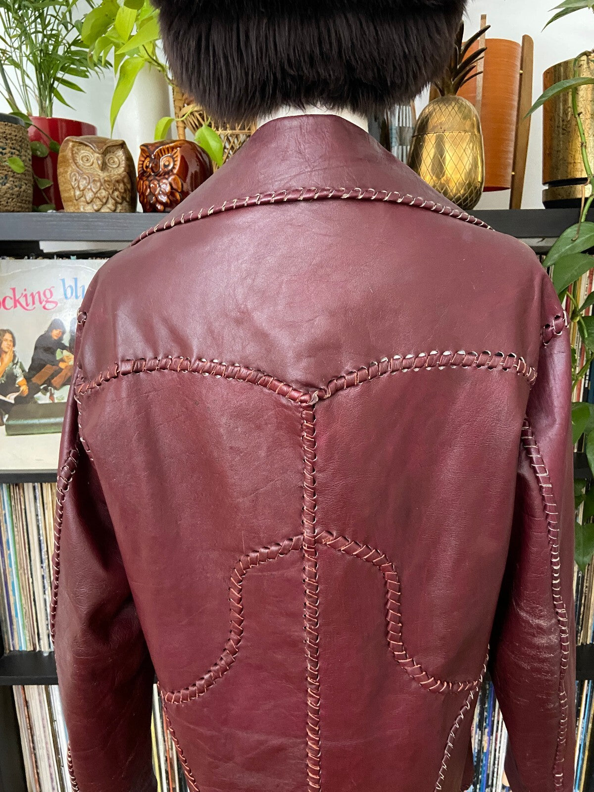 Vintage 1970s Burgundy Whipstitch Leather Jacket