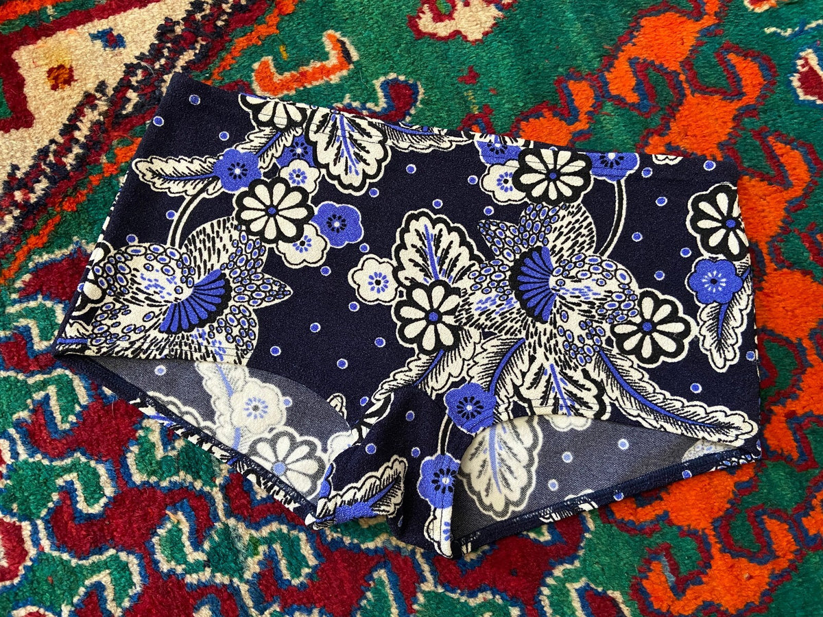 Vintage 1970s Navy & White Floral Swim Shorts