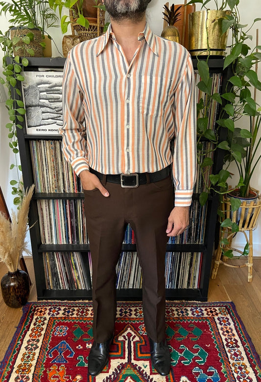 Vintage 1970s Striped Dagger Collar Shirt