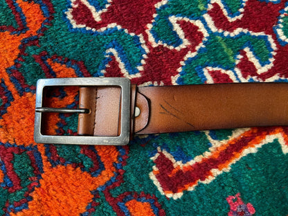 Vintage Brown Leather Frame Buckle Belt
