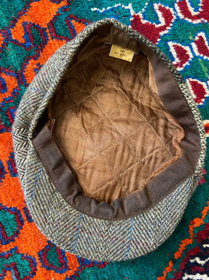Vintage 1970s Scottish-Made Harris Tweed Flat Cap