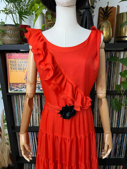 Vintage 1970s Red Layered Maxi Dress