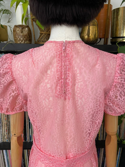 Vintage 1970s Pink Lace Maxi Dress