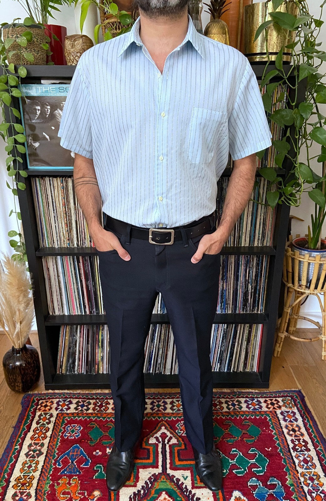 Vintage 1960s Light Blue Woven Pattern Shirt