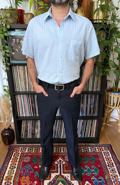 Vintage 1960s Light Blue Woven Pattern Shirt
