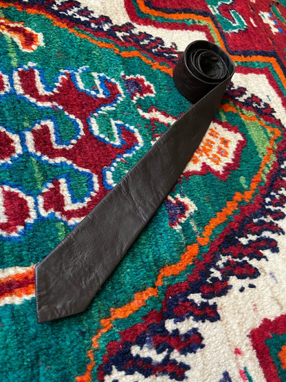 Vintage 1970s Brown Leather Skinny Tie