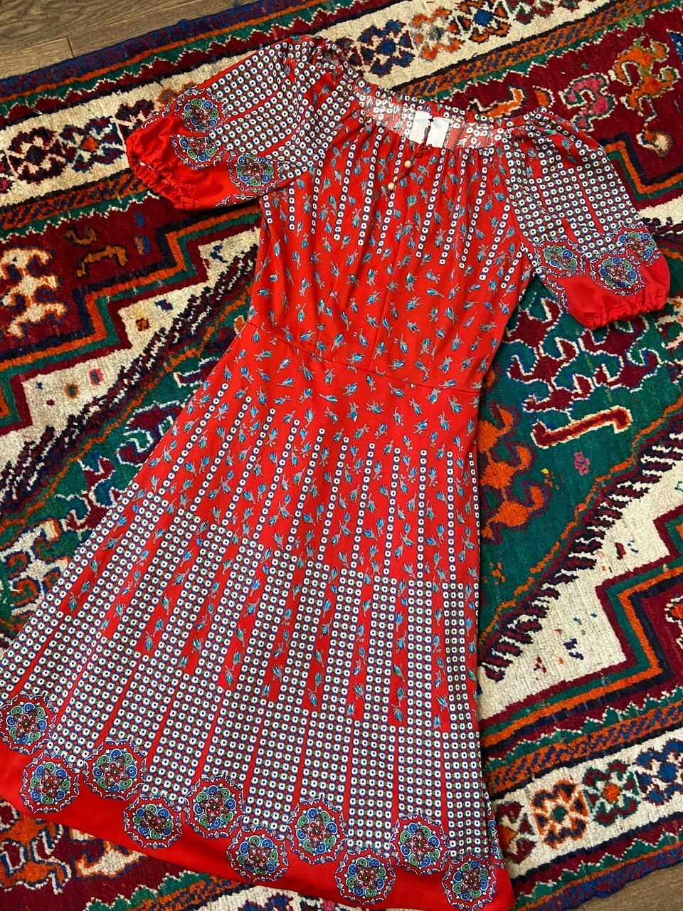 Vintage 1970s Red Patterned Folk Dress