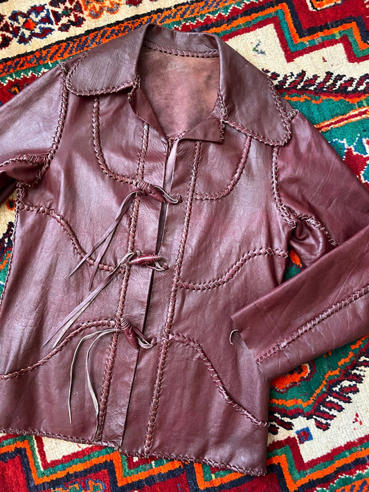 Vintage 1970s Burgundy Whipstitch Leather Jacket