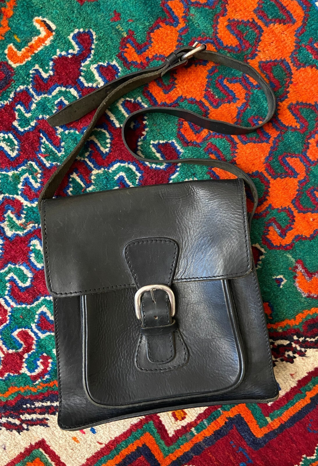 Vintage 1970s Black Leather Satchel Bag