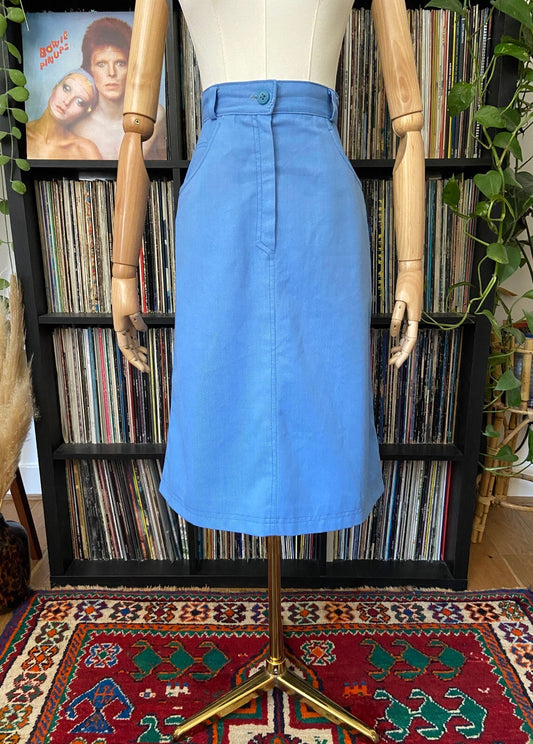 Vintage 1970s Blue A-Line Pocket Skirt