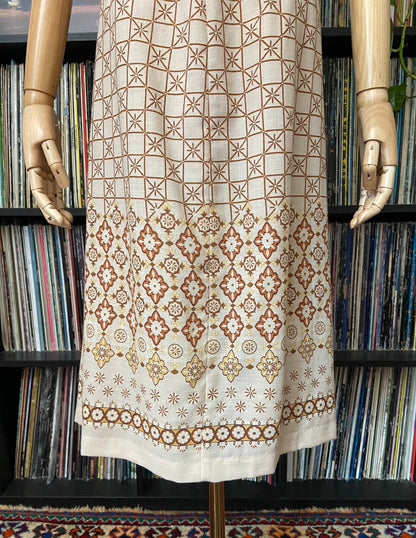 Vintage 1970s Beige Geometric Print Skirt