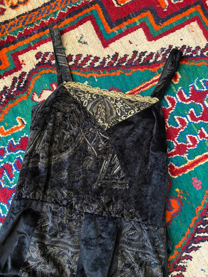 Vintage 1980s Gothic Black & Gold Dress