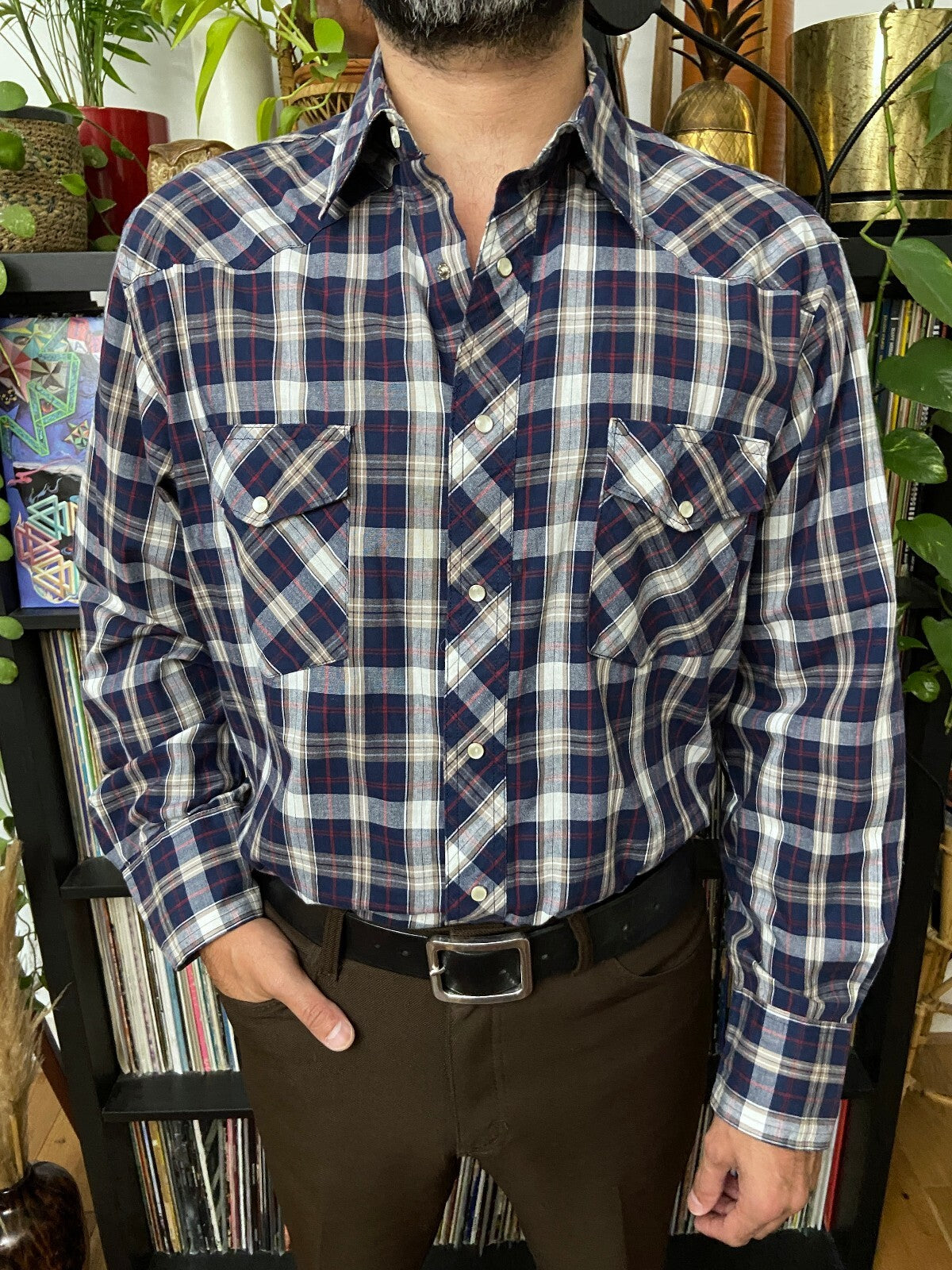 Vintage Navy Checked Western Shirt