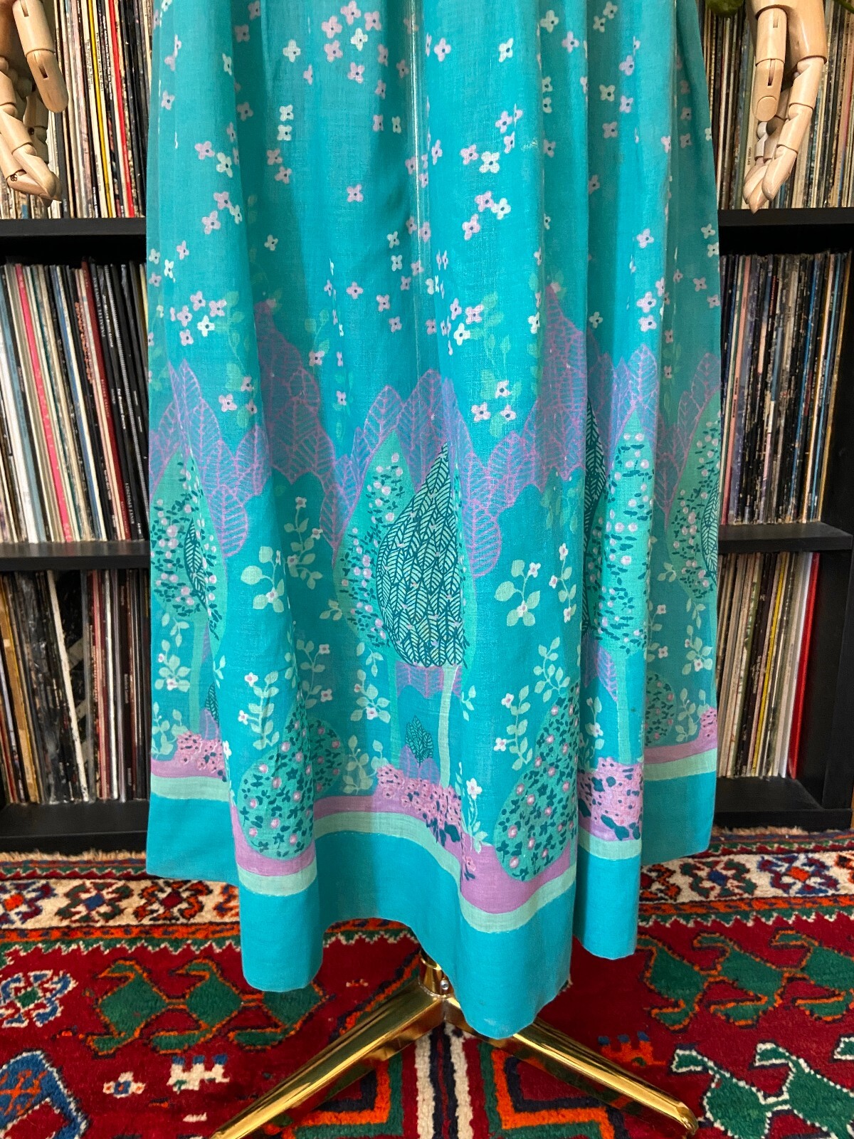 Vintage 1970s Turquoise Landscape Print Skirt