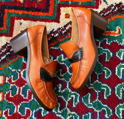 Vintage 1970s Orange Ravel Loafers UK 4.5
