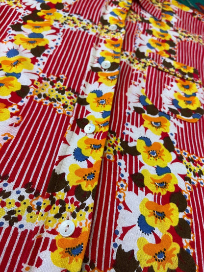 Vintage 1970s Red Striped & Yellow Floral Shirt