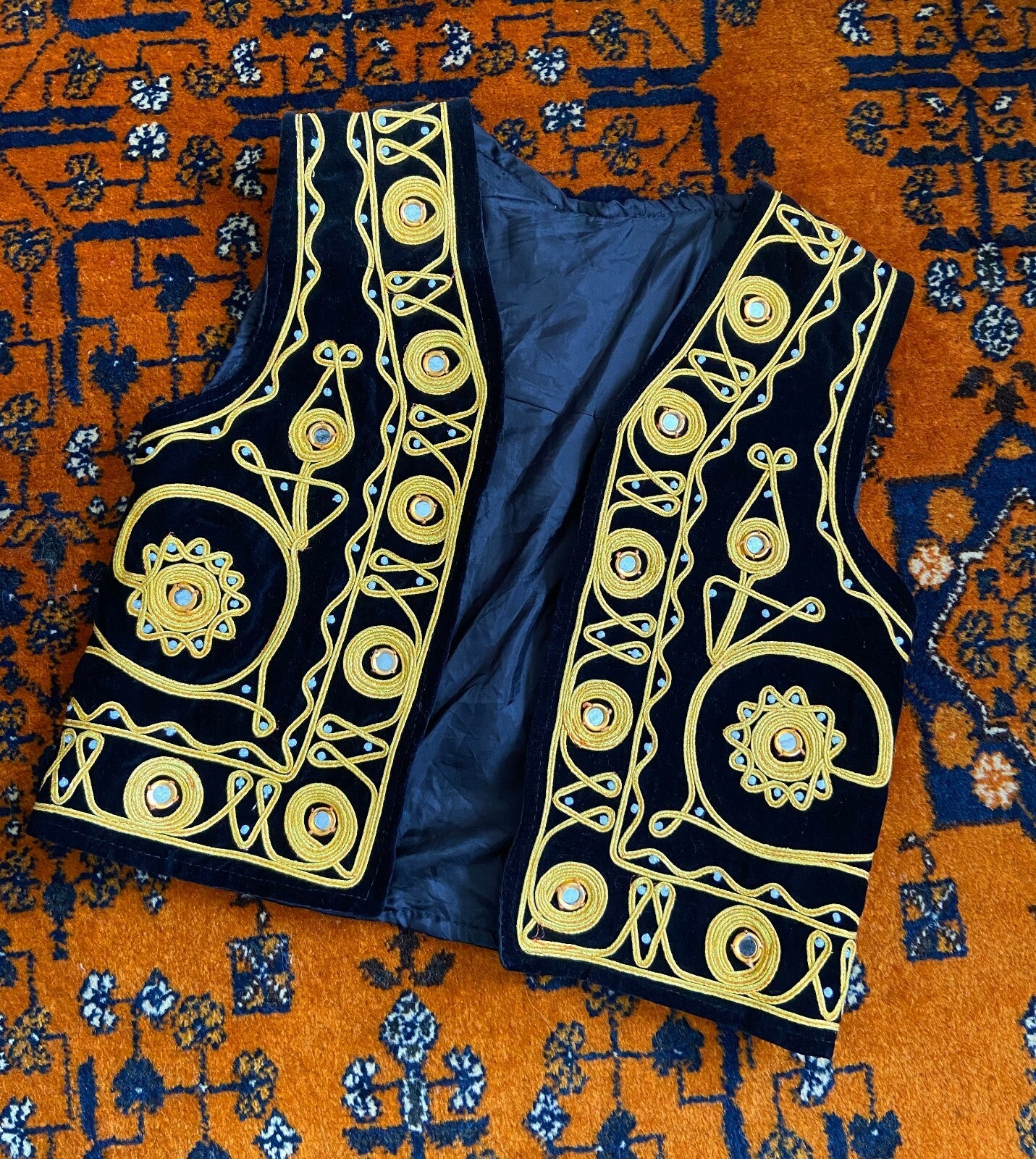 Black & Gold Velvet Afghan Vest