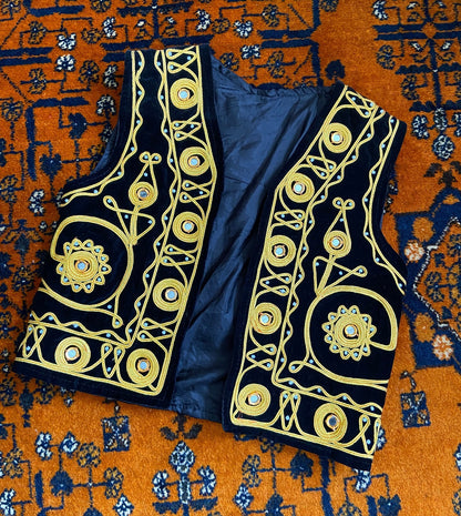 Black & Gold Velvet Afghan Vest