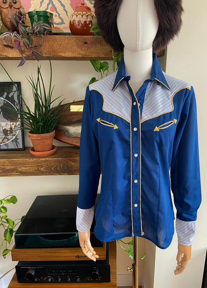 Vintage 1970s Navy & Gold Western Shirt