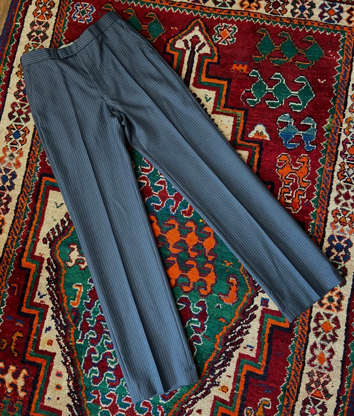 Vintage 1970s Dusty Blue 2 Piece Pinstripe Suit