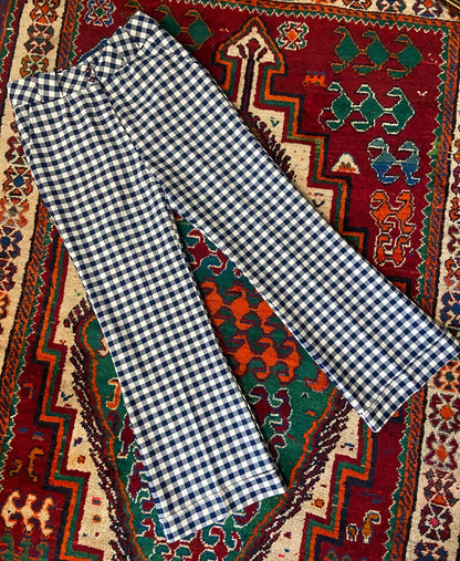 Vintage 1970s Navy & White Check Bellbottom Trousers W32