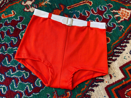 Vintage 1970s Red Belt Detail Swim Shorts