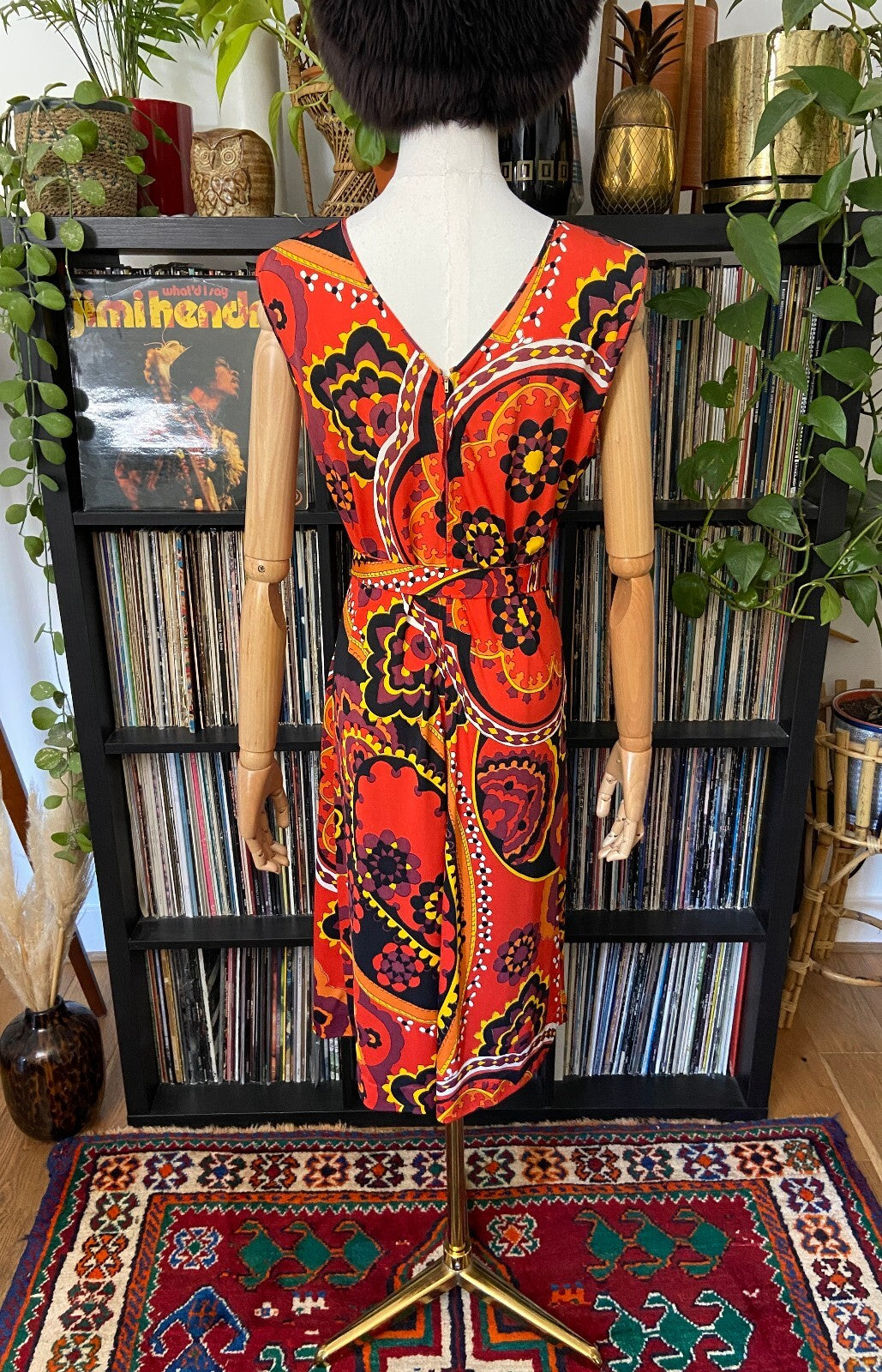 Vintage 1960s Red Psychedelic Sleeveless Dress