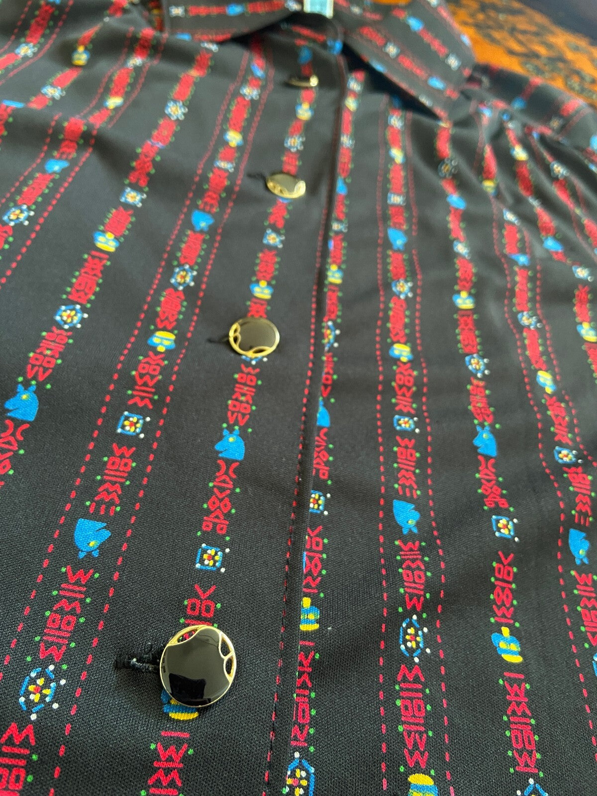 Vintage 1970s Black Print Jersey Shirt