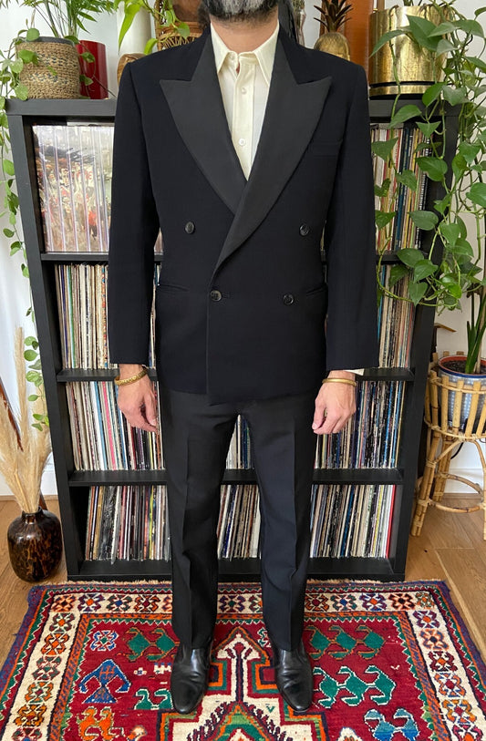 Vintage 1960s Black Peak Collar Dinner Blazer Jacket
