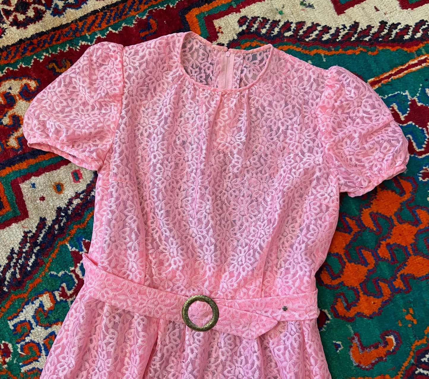 Vintage 1970s Pink Lace Maxi Dress