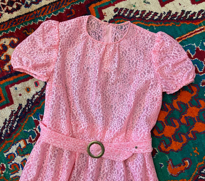 Vintage 1970s Pink Lace Maxi Dress