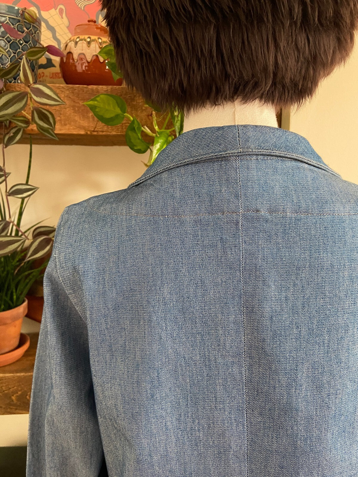 Vintage Blue Denim Zip Up Utility Jacket