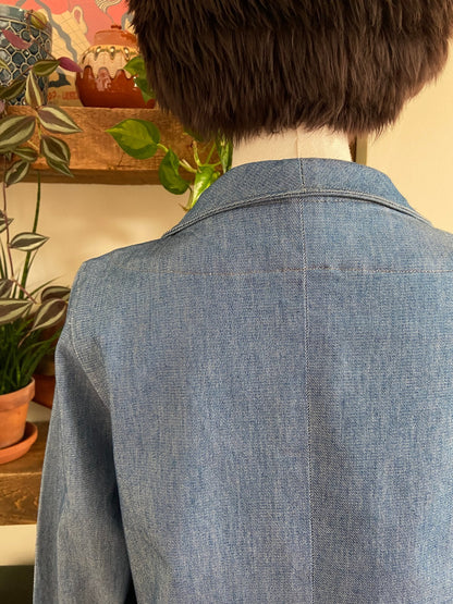 Vintage Blue Denim Zip Up Utility Jacket