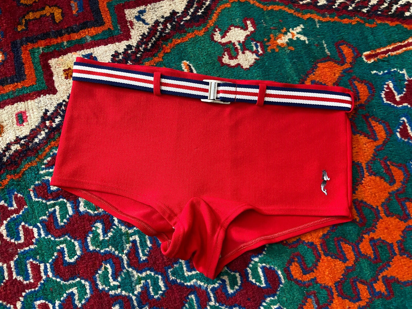 Vintage 1970s Red Belted Swim Shorts