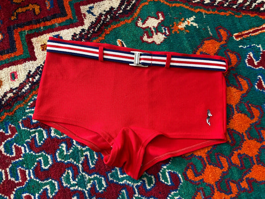 Vintage 1970s Red Belted Swim Shorts