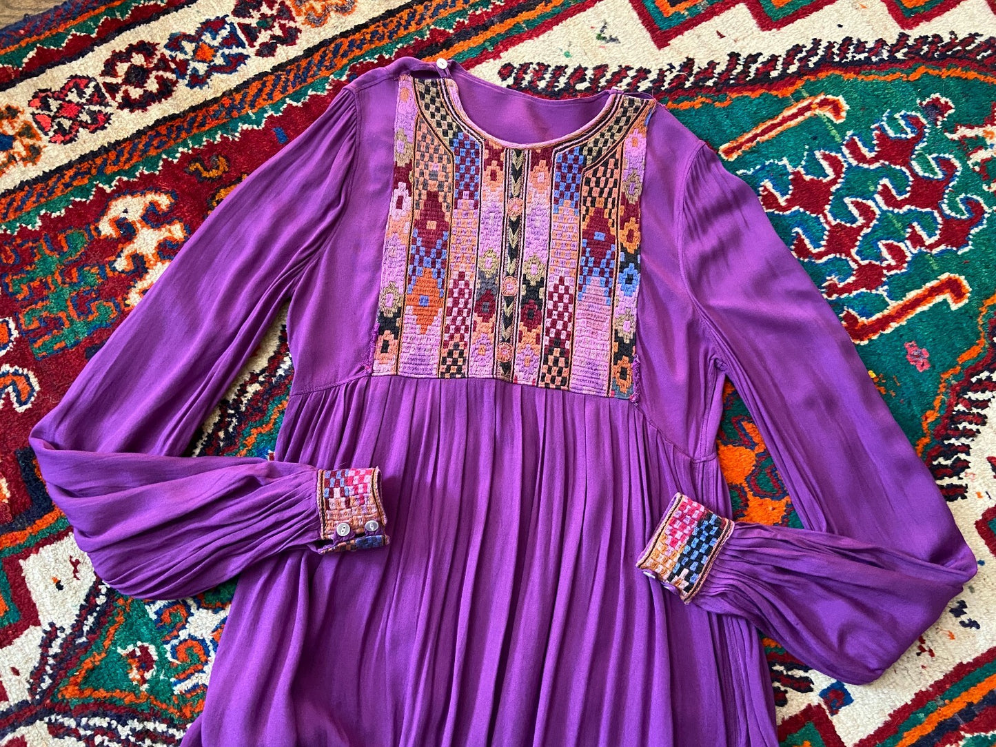 Vintage 1970s Purple Afghan Maxi Dress