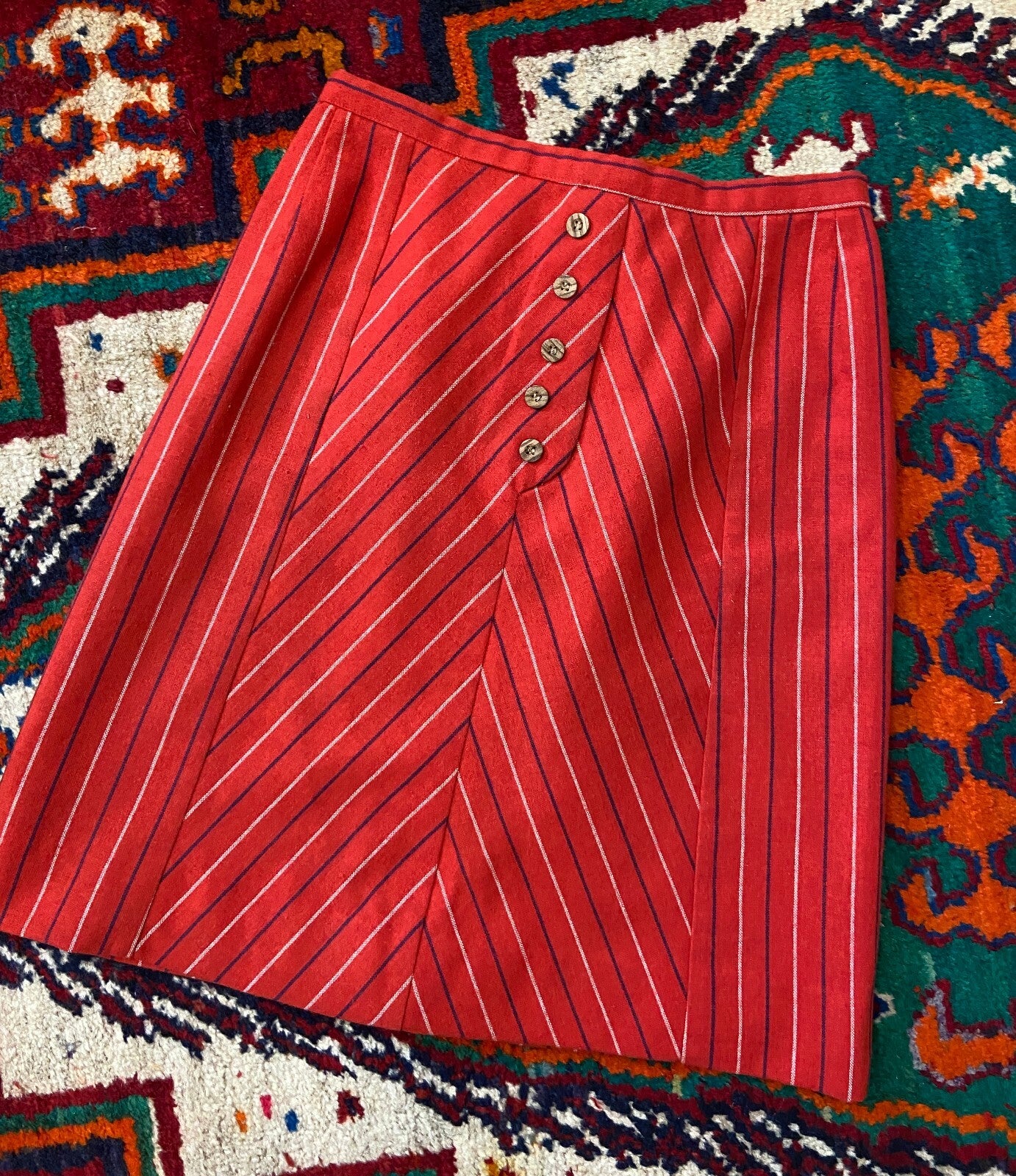 Vintage 1970s Red Pinstripe Skirt