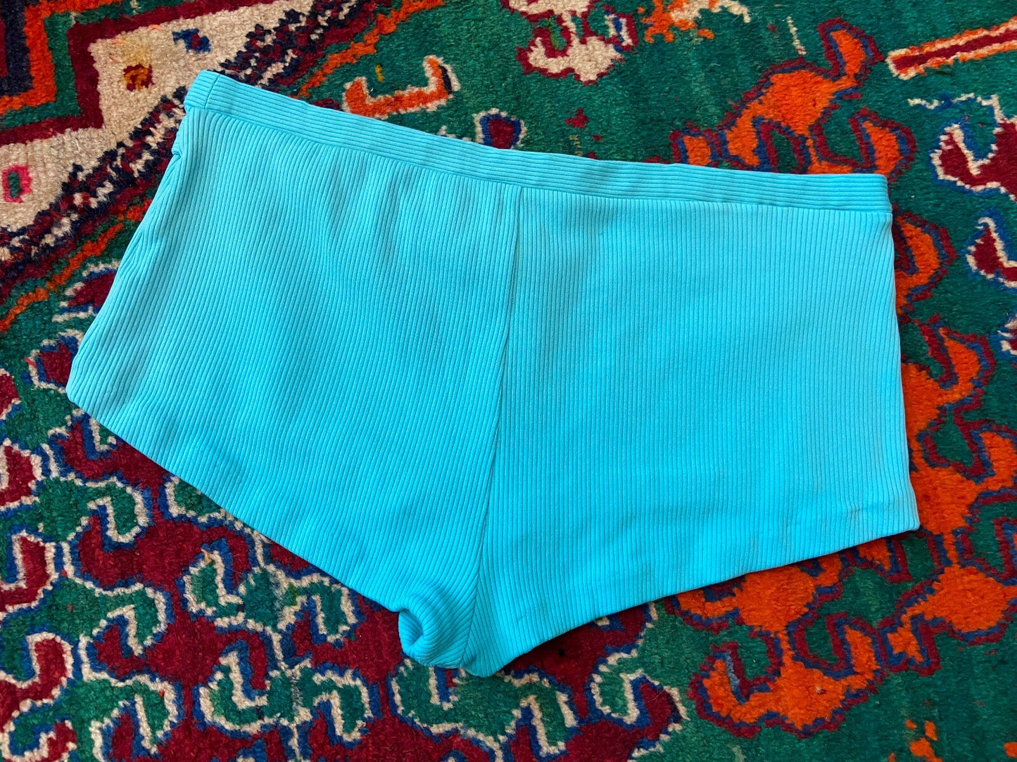 Vintage 1970s Turquoise Belted Swim Shorts