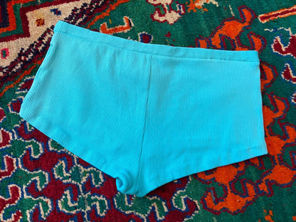 Vintage 1970s Turquoise Belted Swim Shorts