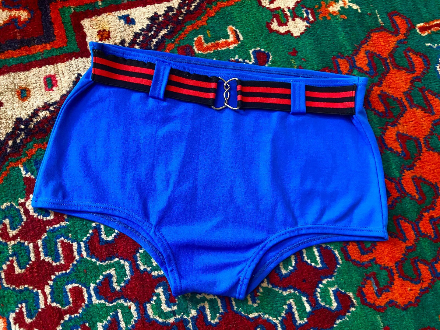 Vintage 1970s Royal Blue Belted Swim Shorts
