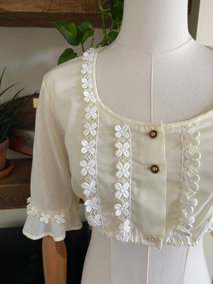 Vintage 1970s Pale Yellow Cropped Blouse