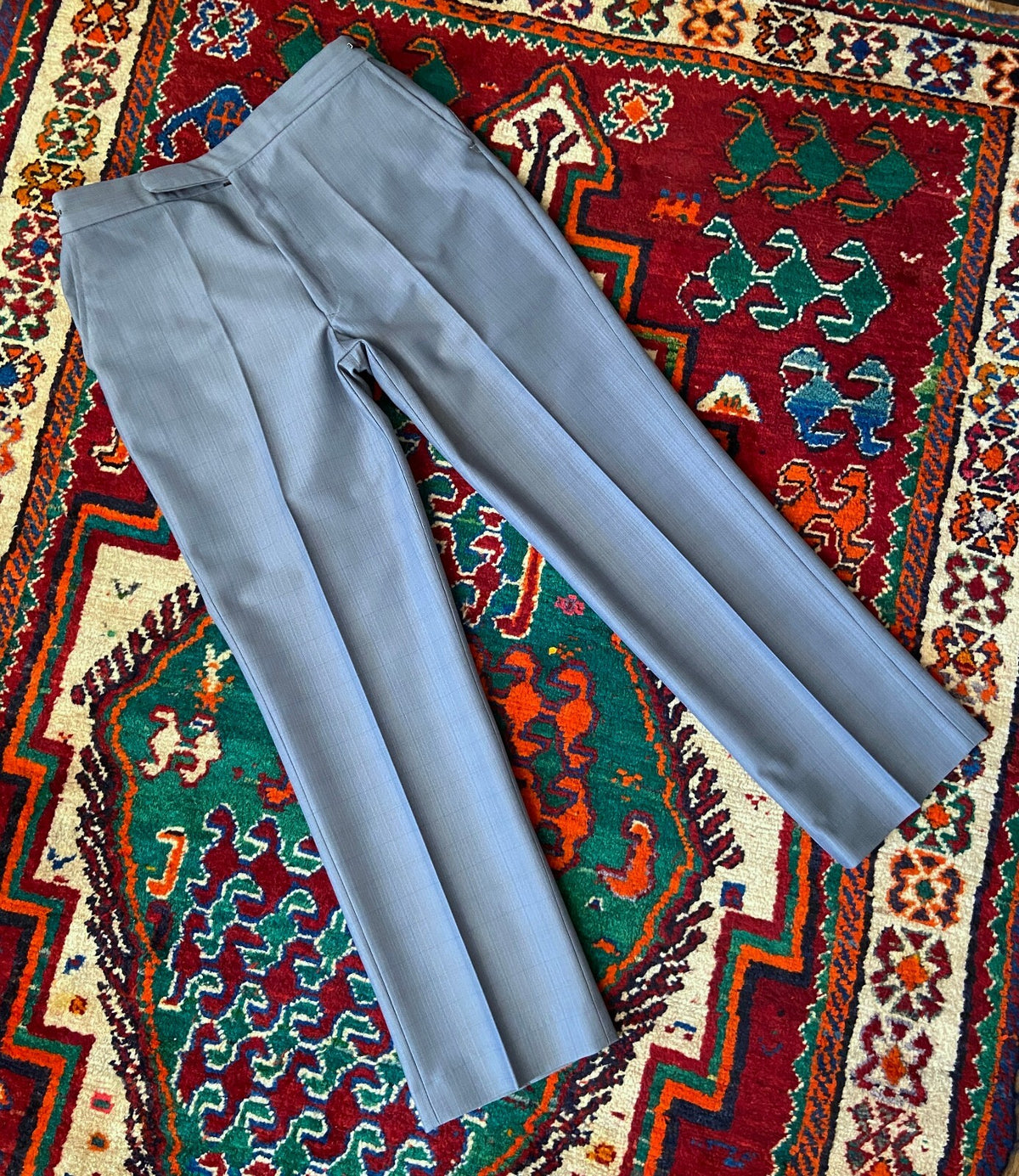 Vintage 1970s Grey Blue Adjustable Golf Trousers W32-35 / L31