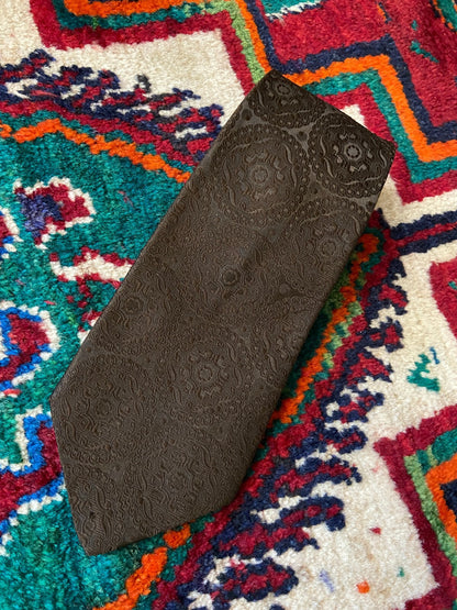 Vintage 1970s Chocolate Woven Pattern Kipper Tie