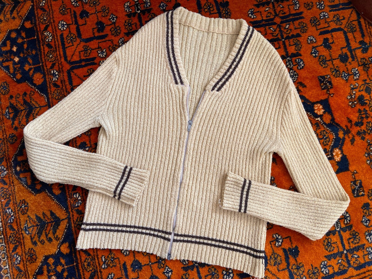 Vintage 1970s Beige Ribbed Cardigan