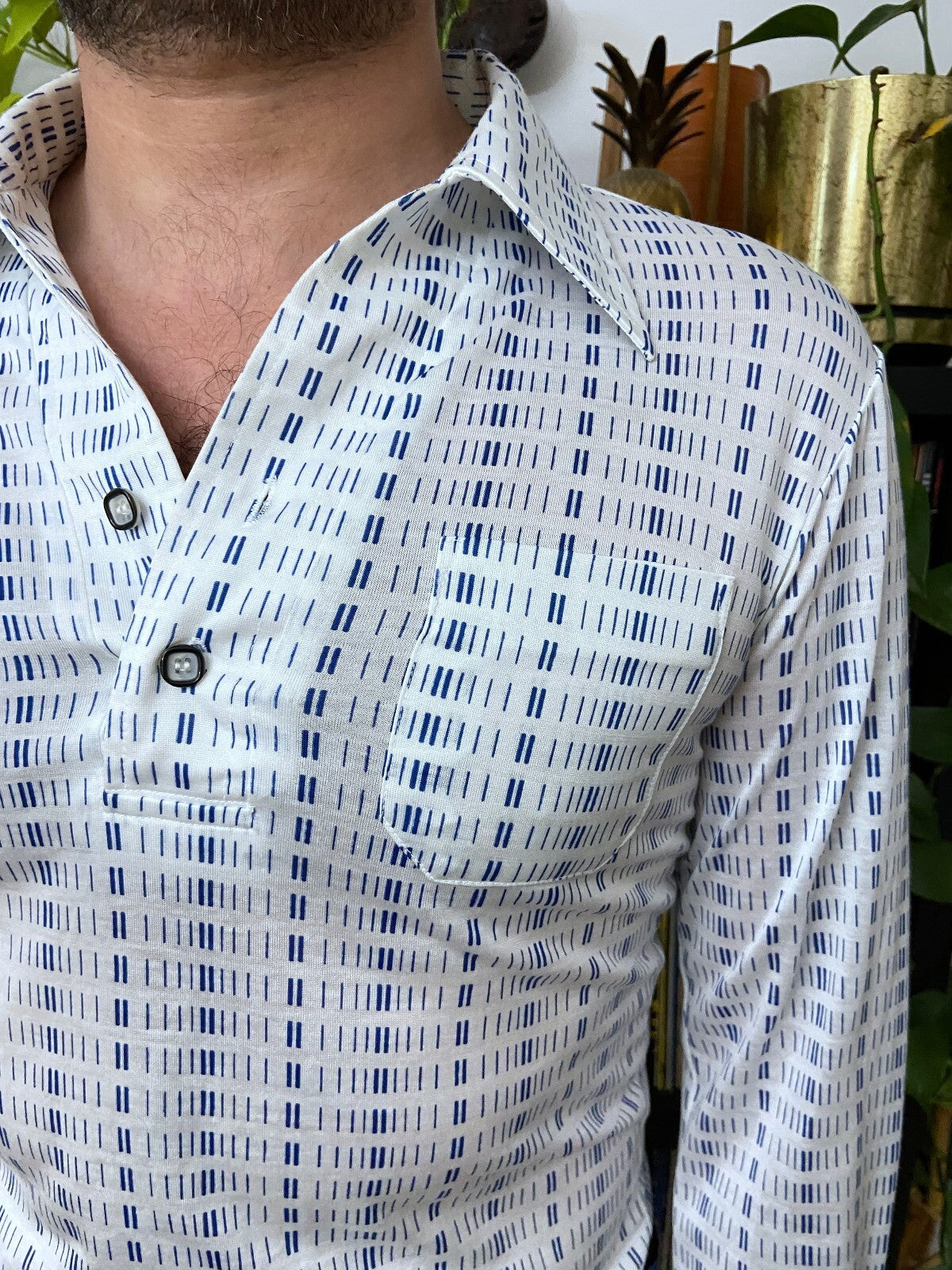 Vintage 1970s Japanese Dash Pattern Jersey Top