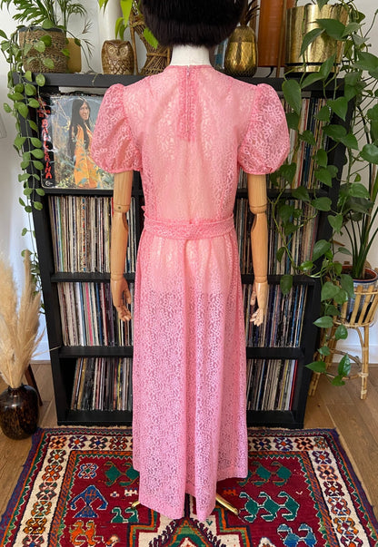 Vintage 1970s Pink Lace Maxi Dress