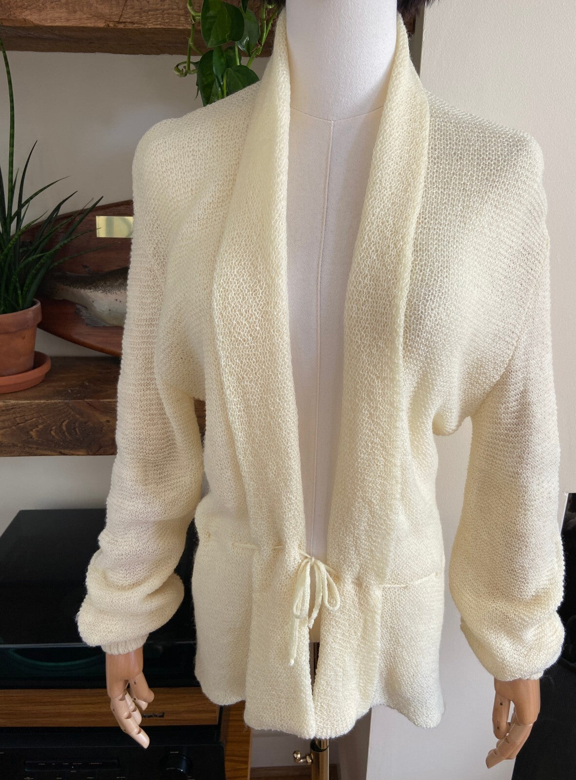 Vintage 1970s Cream Wool Knitted Bed Jacket