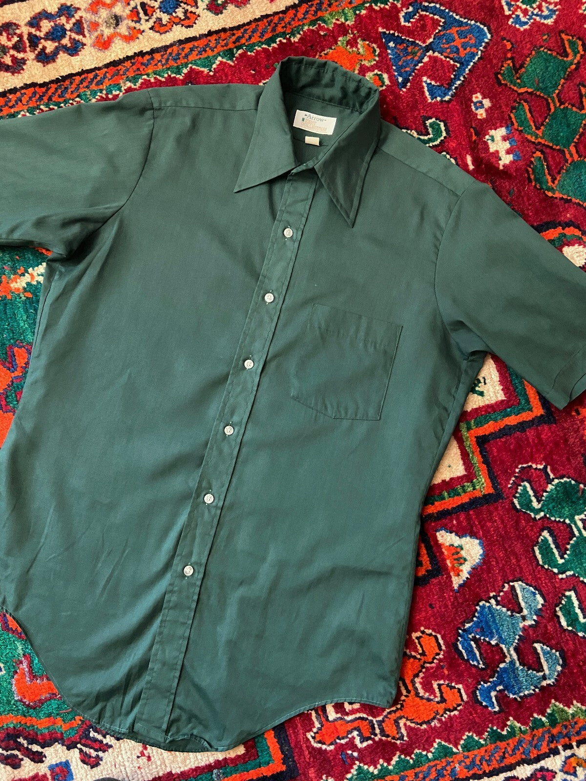 Vintage 1970s Forest Green Dagger Collar Shirt